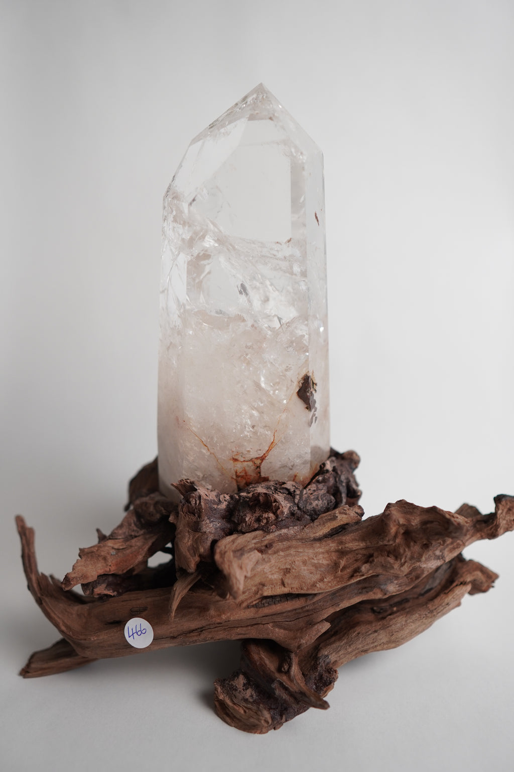 Clear Quartz Tower in Custom Wood Root Stand