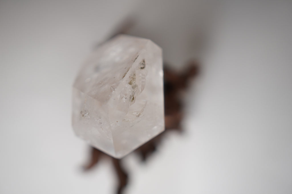 Clear Quartz Tower in Custom Wood Root Stand