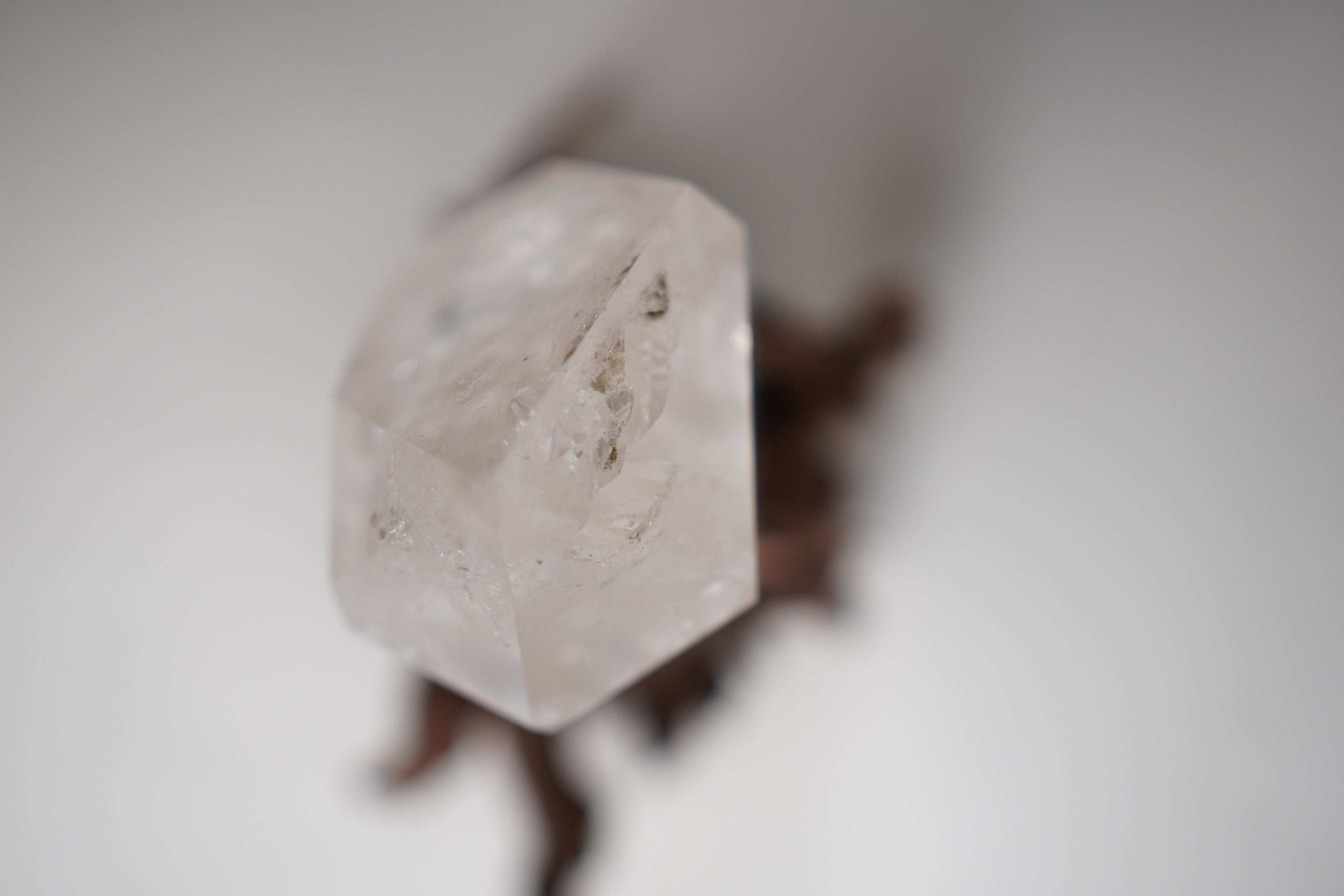 Clear Quartz Tower in Custom Wood Root Stand