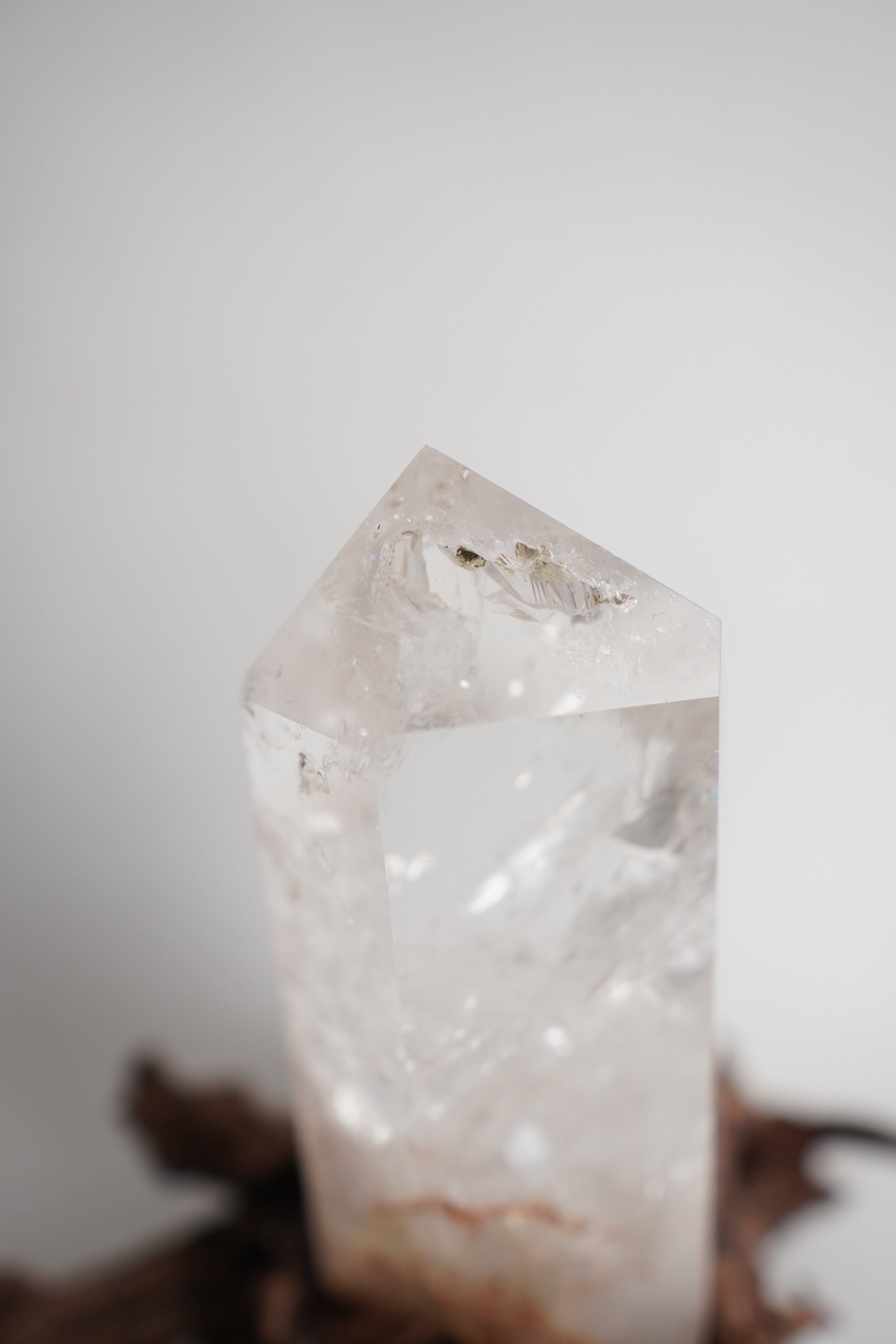 Clear Quartz Tower in Custom Wood Root Stand