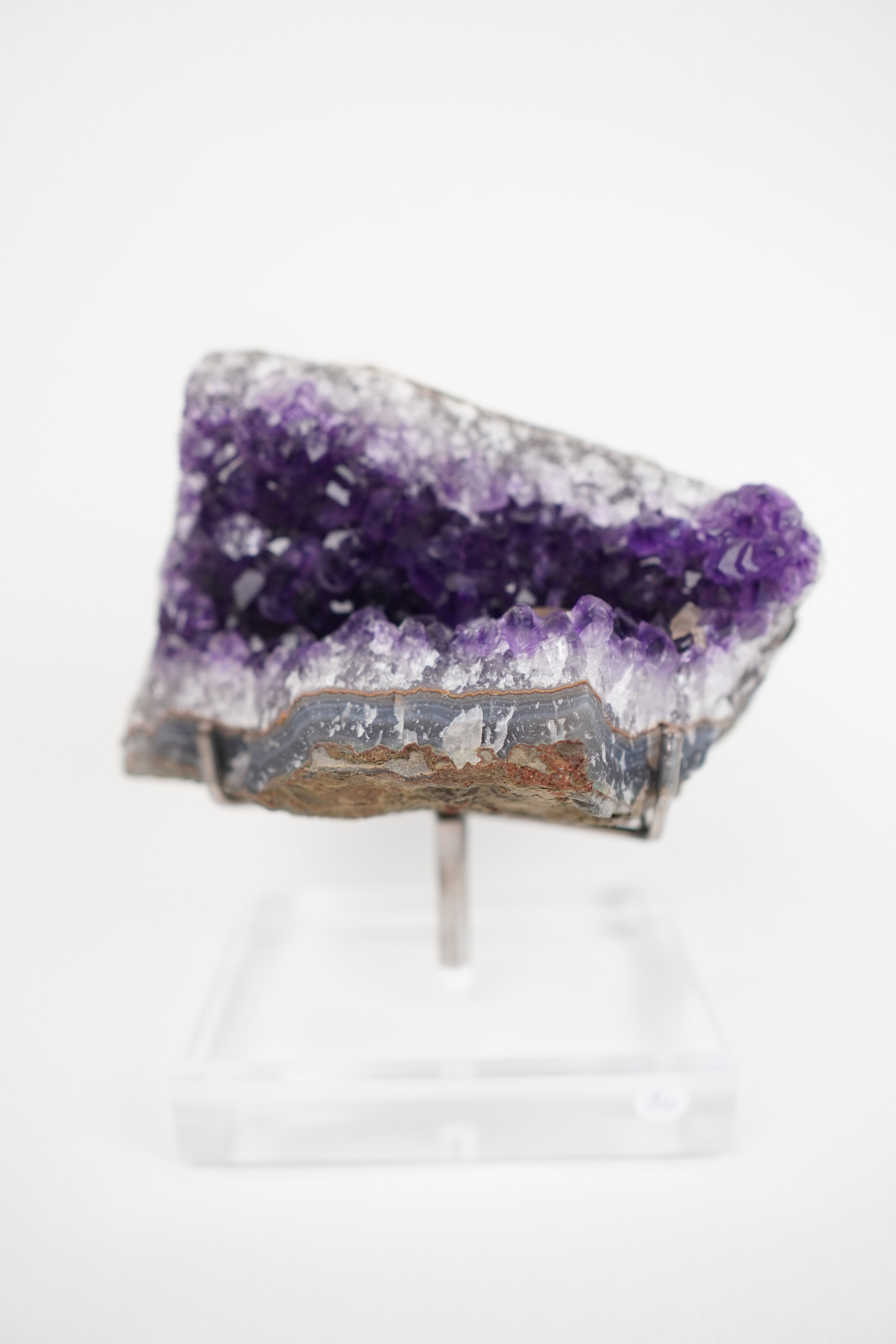 Amethyst with Calcite and Banded Agate on Custom Stand