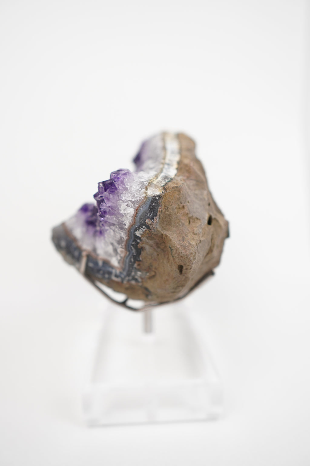 Amethyst with Calcite and Banded Agate on Custom Stand