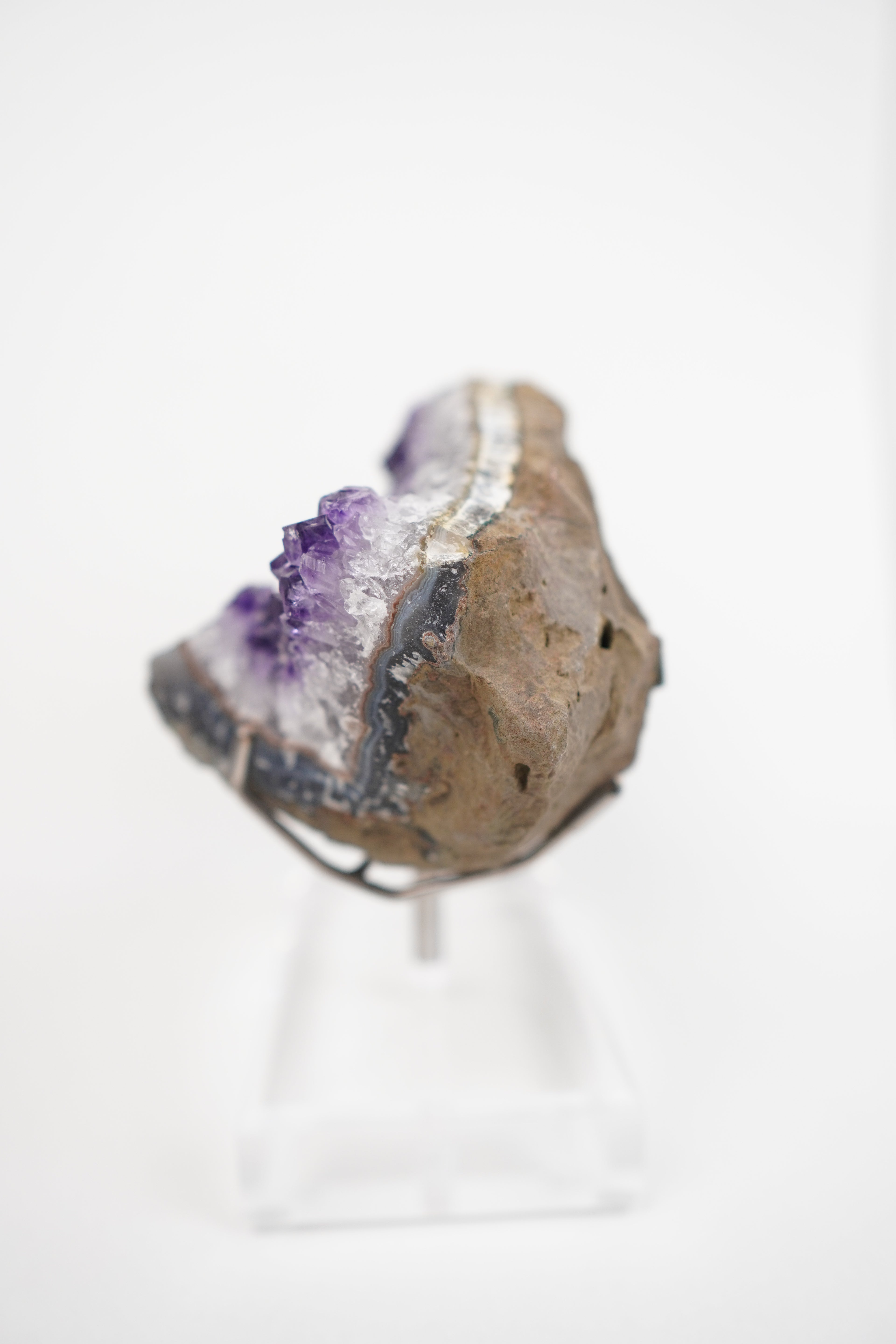 Amethyst with Calcite and Banded Agate on Custom Stand