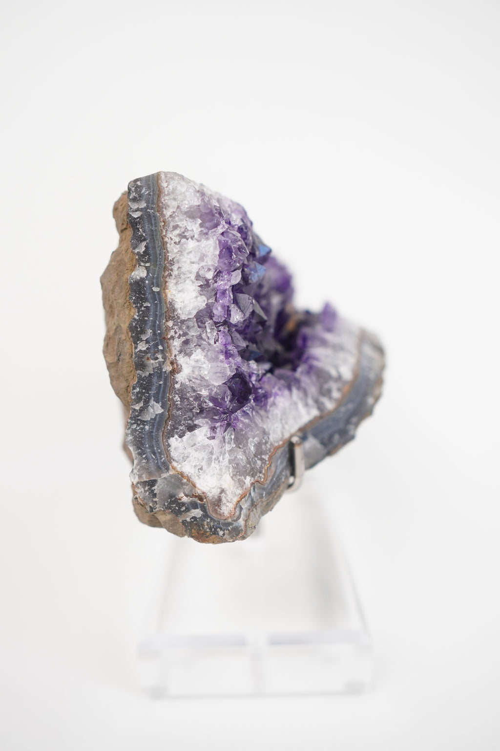 Amethyst with Calcite and Banded Agate on Custom Stand