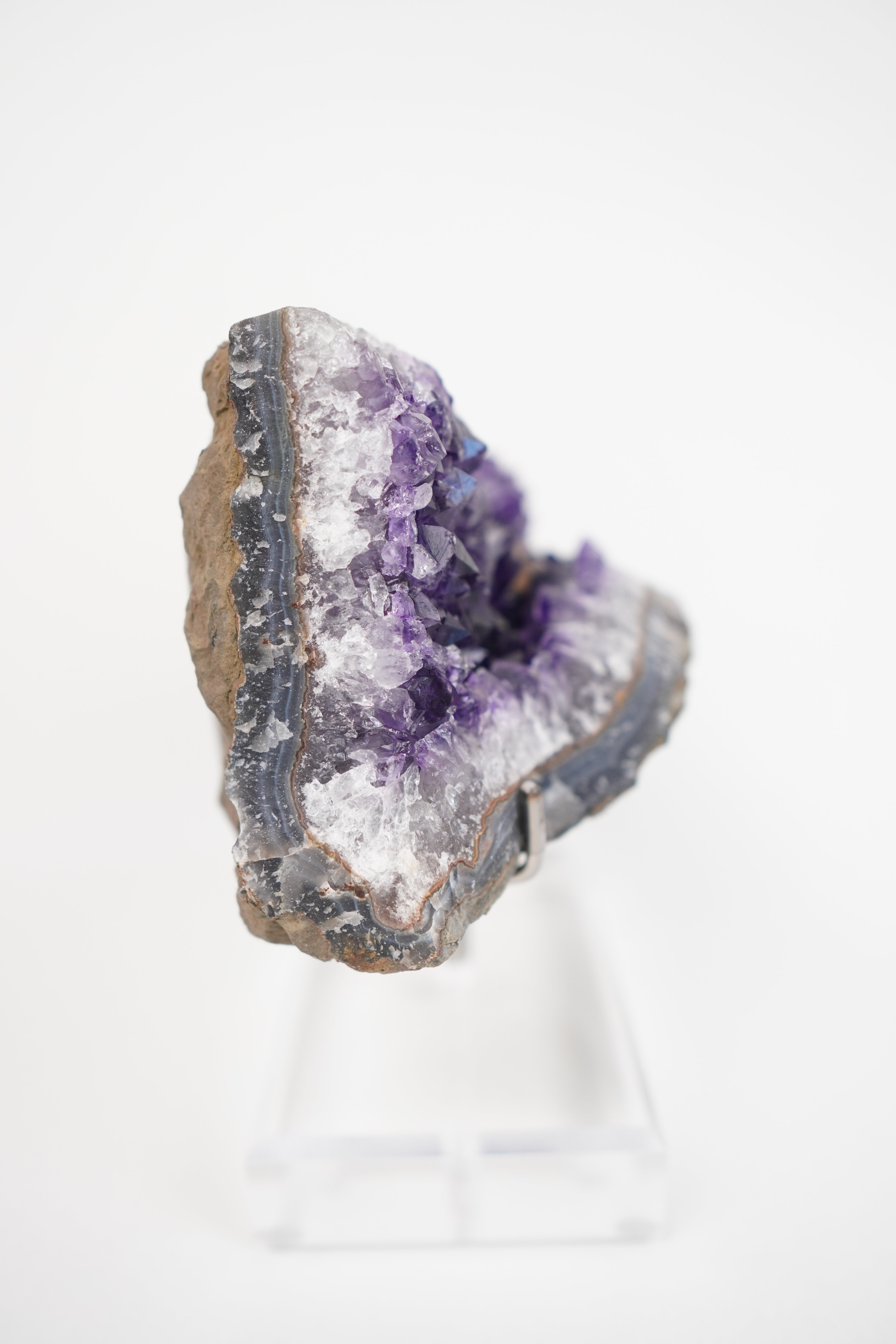 Amethyst with Calcite and Banded Agate on Custom Stand
