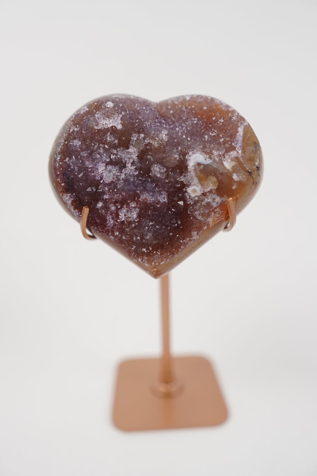 Druzy Agate Heart With Dendrites on Stand