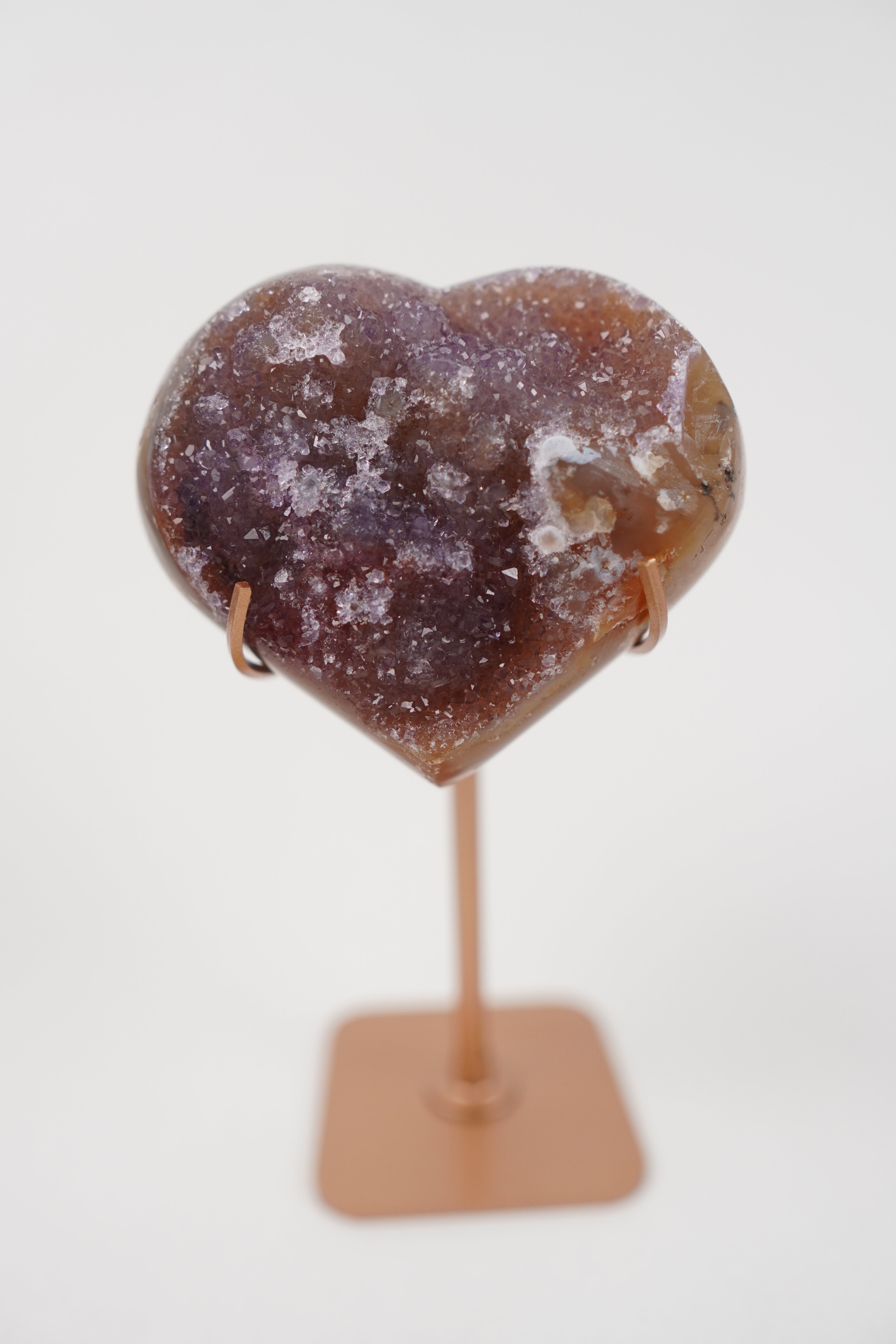 Druzy Agate Heart With Dendrites on Stand